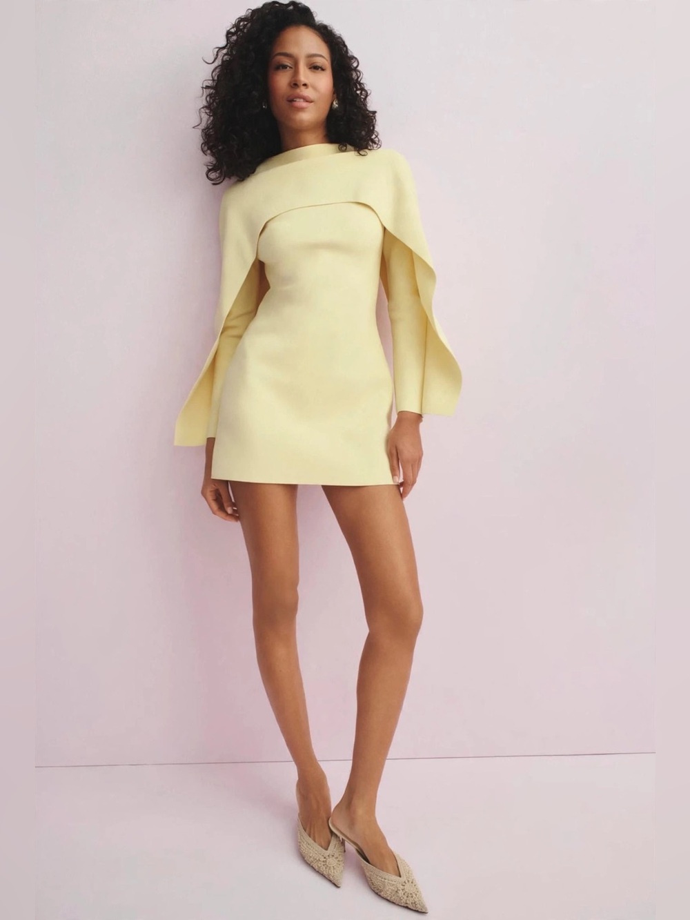Cult Gaia Revolve Almina Wing Sleeve Mini Dress Elegant Yellow Long-Sleeve Sz L - Picture 10 of 16